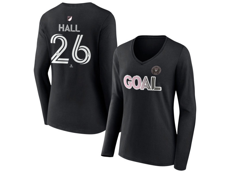 Women's Inter Miami CF Goal #26 Tyler Hall V-Neck Long Sleeve T-Shirt - Black