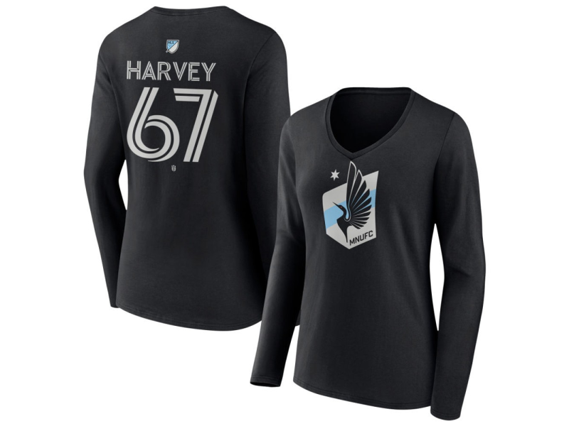 Women's Minnesota United FC #67 Carlos Harvey Team Authentic Long Sleeve V-Neck T-Shirt - Black