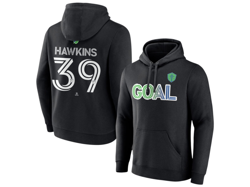 Men's Seattle Sounders FC Goal #39 Stuart Hawkins Pullover Hoodie - Black