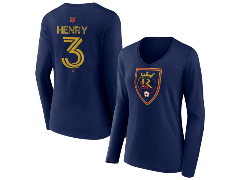 Women's Real Salt Lake #3 Kobi Henry Team Authentic Long Sleeve V-Neck T-Shirt - Navy