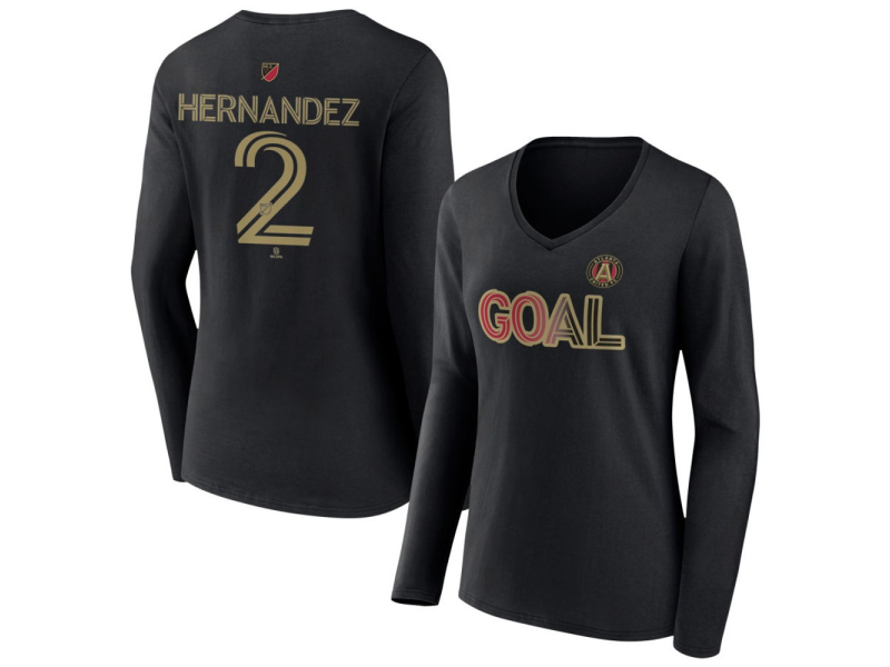 Women's Atlanta United FC Goal #2 Ronald Hernandez V-Neck Long Sleeve T-Shirt - Black