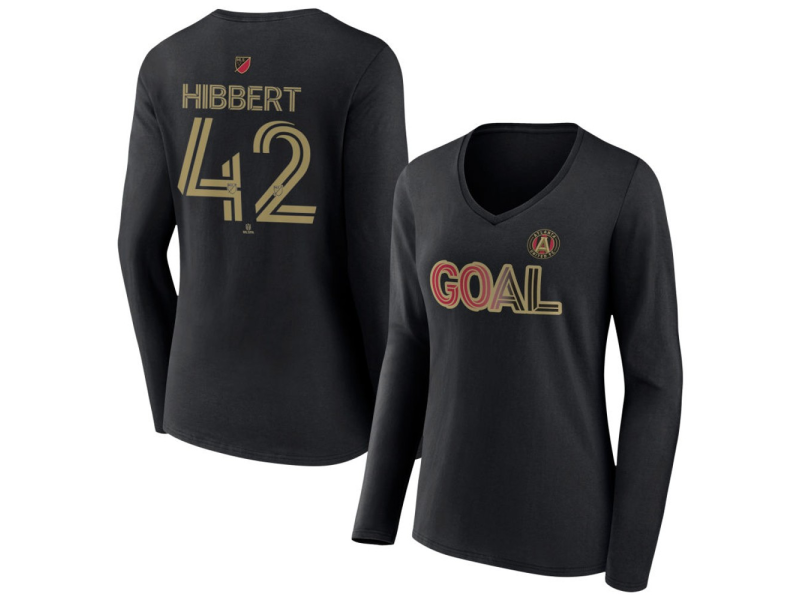 Women's Atlanta United FC Goal #42 Jayden Hibbert V-Neck Long Sleeve T-Shirt - Black