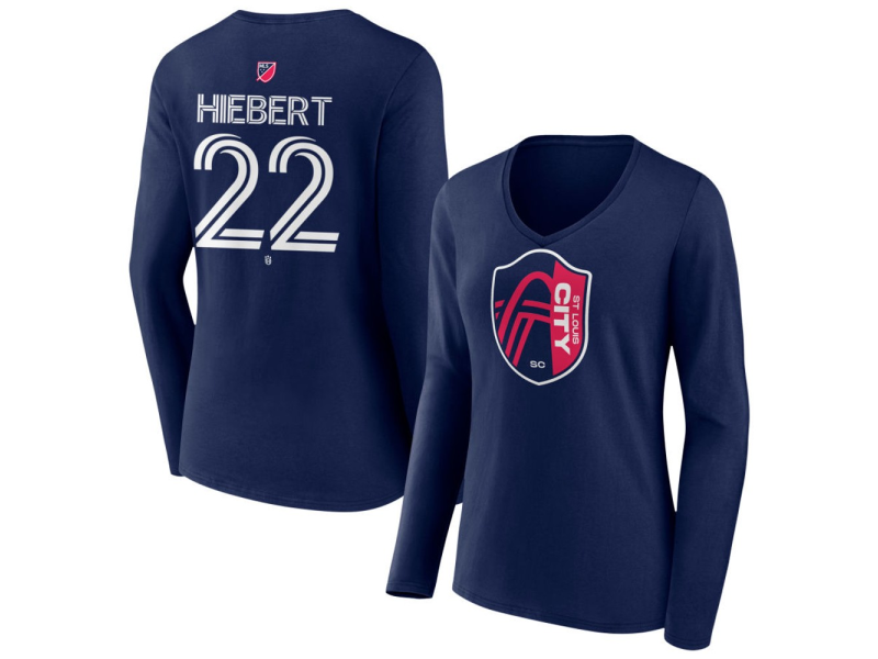 Women's St. Louis City SC #22 Kyle Hiebert Team Authentic Long Sleeve V-Neck T-Shirt - Navy