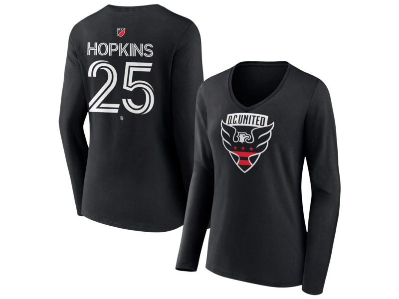 Women's D.C. United #25 Jackson Hopkins Team Authentic Long Sleeve V-Neck T-Shirt - Black