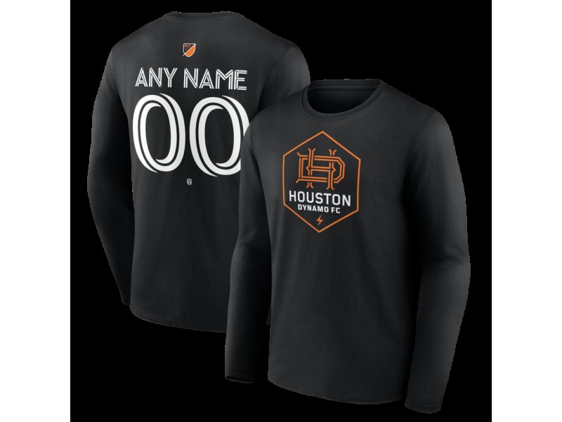 Youth Houston Dynamo FC Authentic Stack Custom Long Sleeve T-Shirt - Black