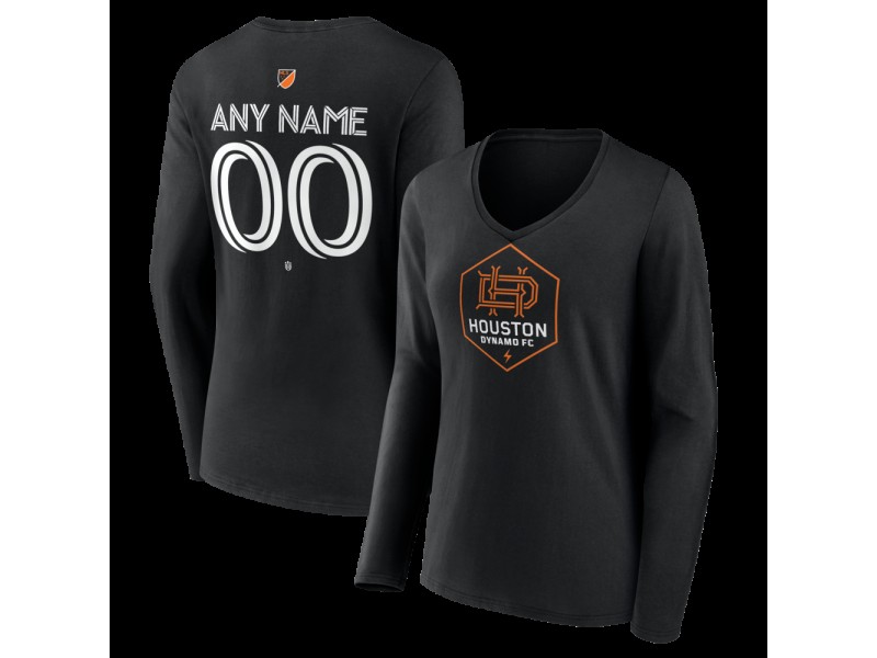 Women's Houston Dynamo FC Authentic Stack Custom Long Sleeve V-Neck T-Shirt - Black