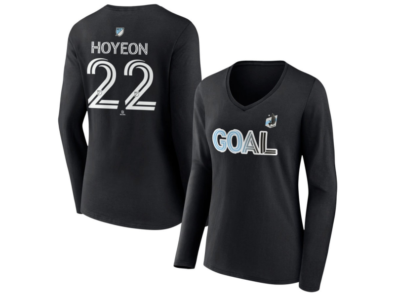Women's Minnesota United FC Goal #22 Hoyeon Jung V-Neck Long Sleeve T-Shirt - Black