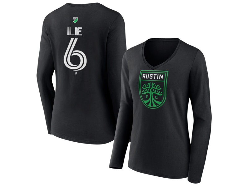 Women's Austin FC #6 Ilie Sanchez Team Authentic Long Sleeve V-Neck T-Shirt - Black