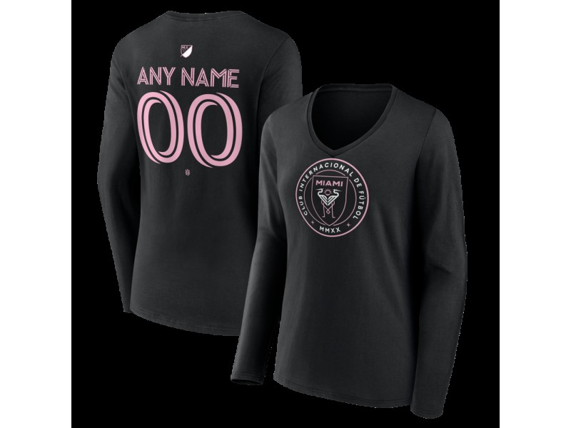 Women's Inter Miami CF Authentic Stack Custom Long Sleeve V-Neck T-Shirt - Black