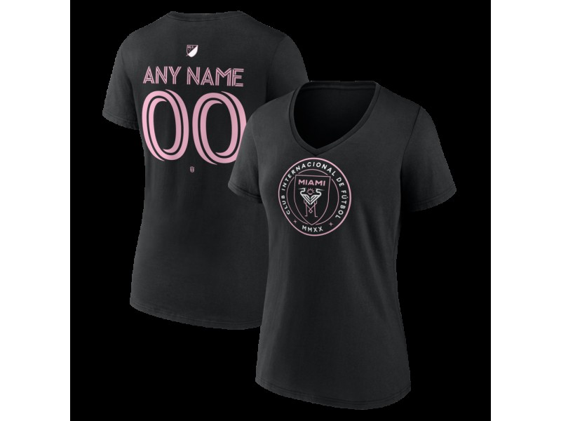 Women's Inter Miami CF Authentic Stack Custom V-Neck T-Shirt - Black
