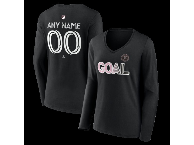 Women's Inter Miami CF Goal Custom V-Neck Long Sleeve T-Shirt - Black