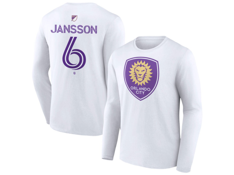 Men's Orlando City SC Authentic Stack #6 Robin Jansson Long Sleeve T-Shirt - White
