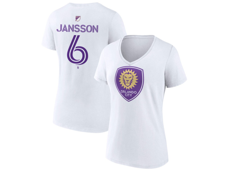 Women's Orlando City SC Authentic Stack #6 Robin Jansson V-Neck T-Shirt - White
