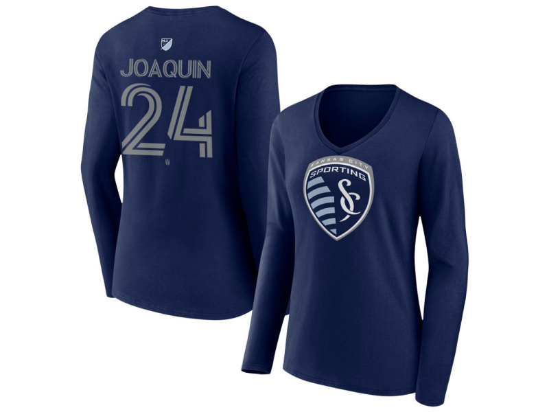 Women's Sporting Kansas City #24 Joaquin Fernandez Team Authentic Long Sleeve V-Neck T-Shirt - Navy