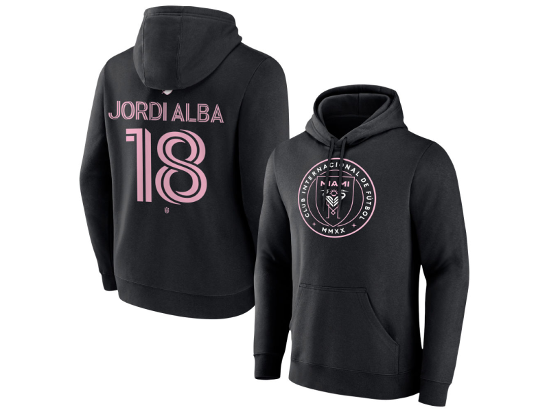 Men's Inter Miami CF Authentic Stack #18 Alba Jordi Pullover Hoodie - Black