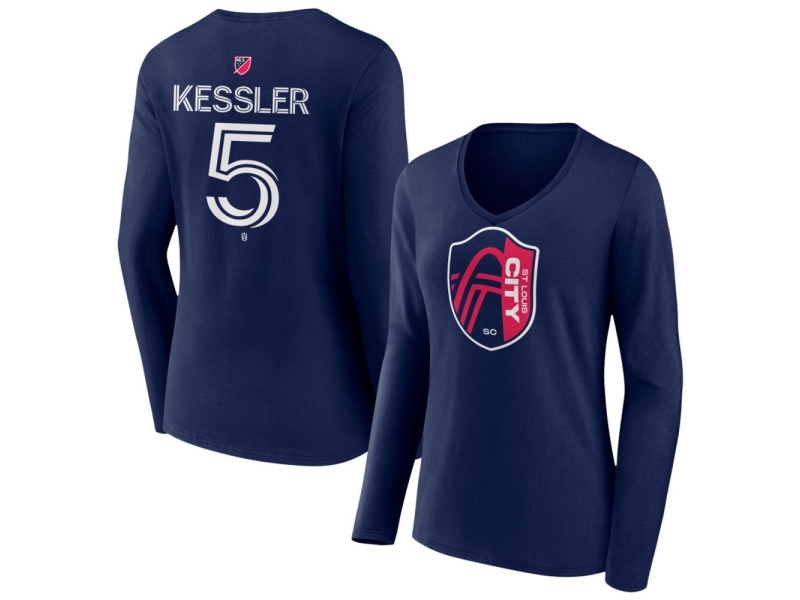 Women's St. Louis City SC #5 Henry Kessler Team Authentic Long Sleeve V-Neck T-Shirt - Navy