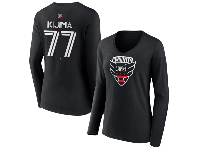 Women's D.C. United #77 Hosei Kijima Team Authentic Long Sleeve V-Neck T-Shirt - Black