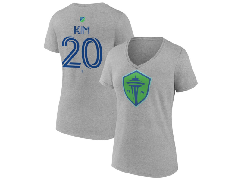 Women's Seattle Sounders FC Authentic Stack #20 Kim Kee-Hee V-Neck T-Shirt - Gray