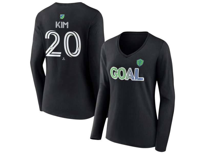 Women's Seattle Sounders FC Goal #20 Kim Kee-Hee V-Neck Long Sleeve T-Shirt - Black