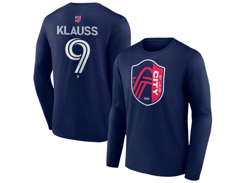 Men's St. Louis City SC #9 Joao Klauss Team Authentic Long Sleeve T-Shirt - Navy