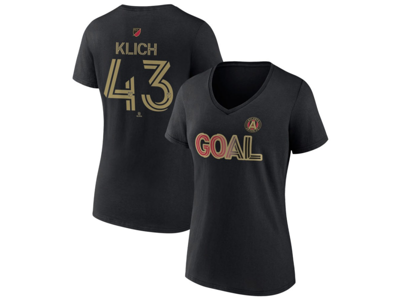Women's Atlanta United FC Goal #43 Mateusz Klich V-Neck T-Shirt - Black