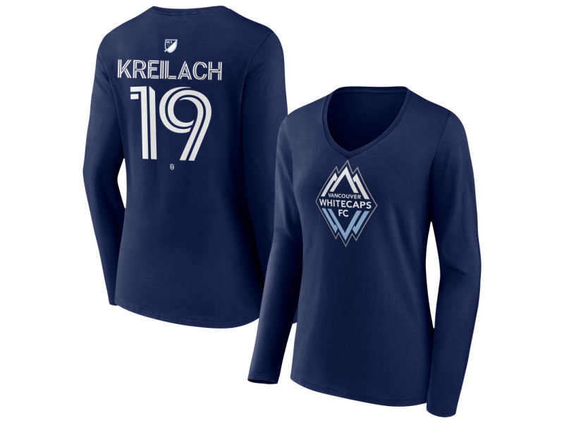 Women's Vancouver Whitecaps FC #19 Damir Kreilach Team Authentic Long Sleeve V-Neck T-Shirt - Navy