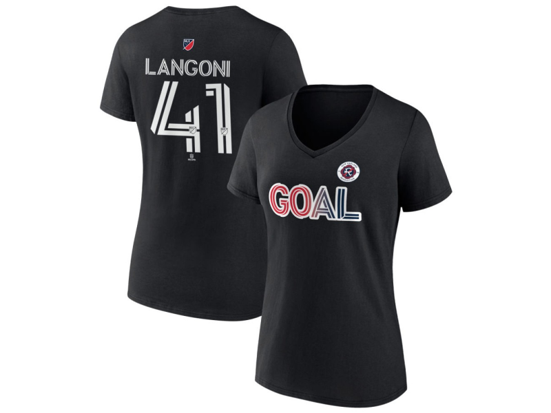 Women's New England Revolution Goal #41 Luca Langoni V-Neck T-Shirt - Black