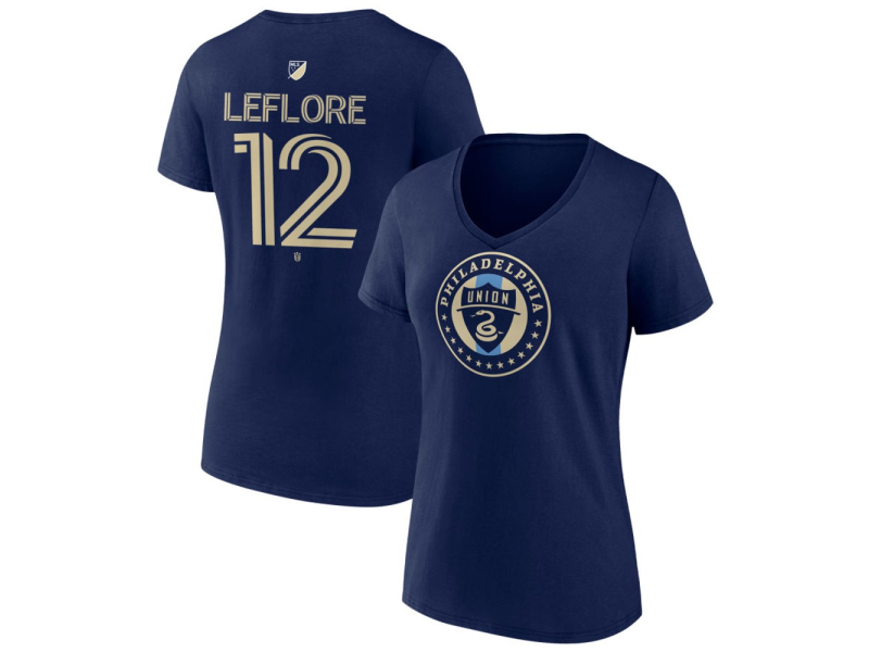 Women's Philadelphia Union #12 Isaiah LeFlore Team Authentic V-Neck T-Shirt - Navy