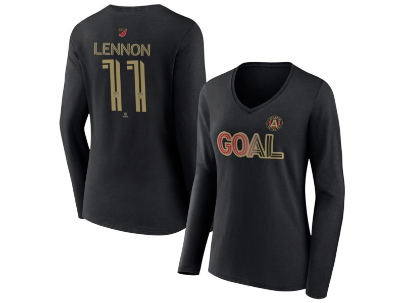 Women's Atlanta United FC Goal #11 Brooks Lennon V-Neck Long Sleeve T-Shirt - Black