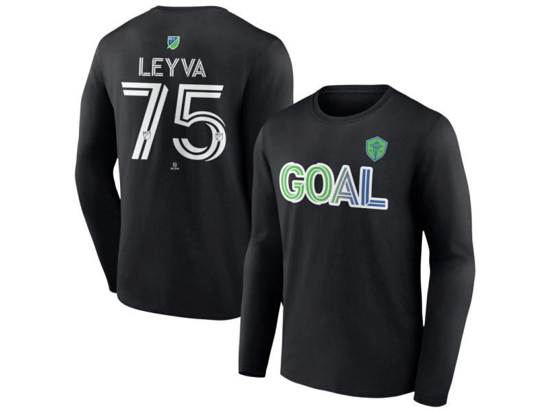 Men's Seattle Sounders FC Goal #75 Danny Leyva Long Sleeve T-Shirt - Black