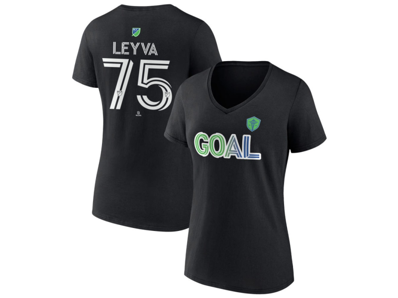 Women's Seattle Sounders FC Goal #75 Danny Leyva V-Neck T-Shirt - Black