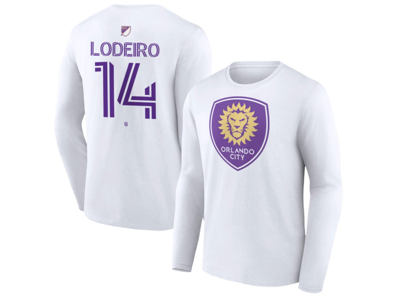 Men's Orlando City SC Authentic Stack #14 Nicholas Lodeiro Long Sleeve T-Shirt - White