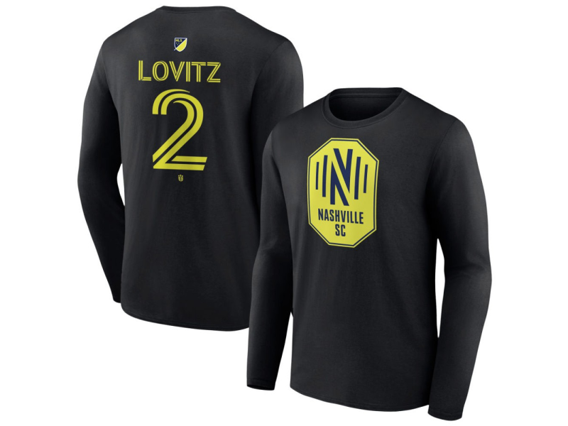 Youth Nashville SC #2 Daniel Lovitz Team Authentic Long Sleeve T-Shirt - Black