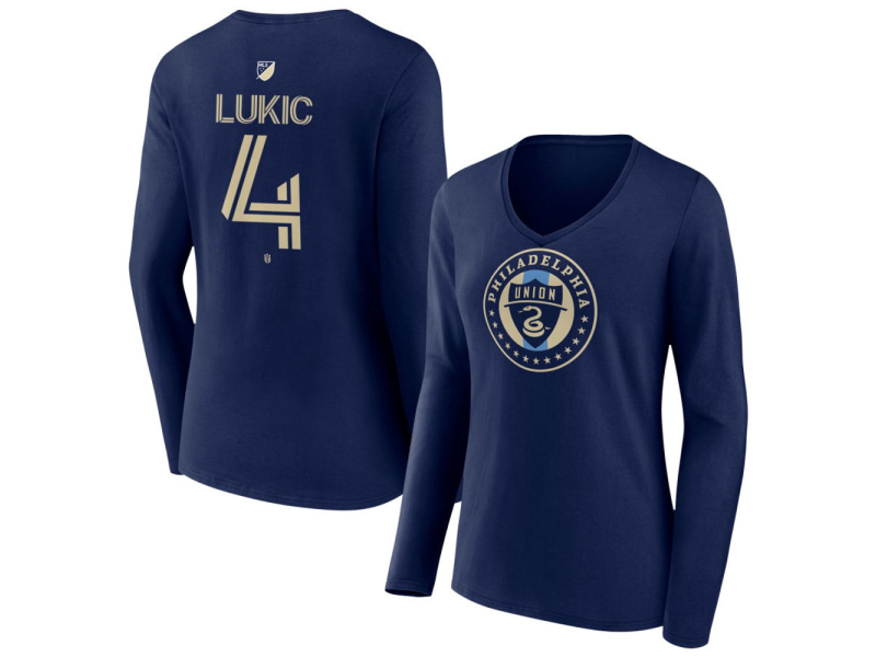 Women's Philadelphia Union #4 Jovan Lukic Team Authentic Long Sleeve V-Neck T-Shirt - Navy