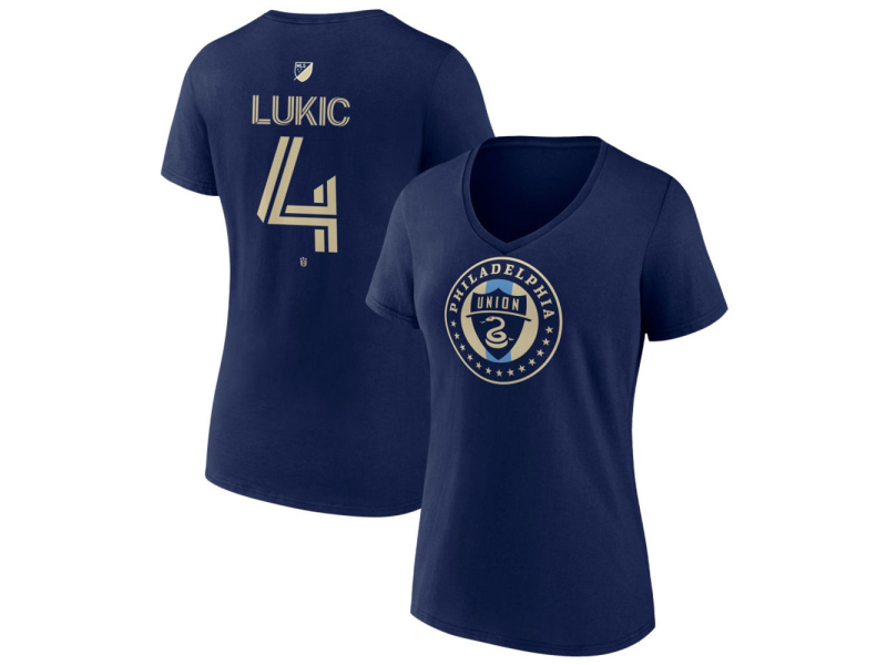 Women's Philadelphia Union #4 Jovan Lukic Team Authentic V-Neck T-Shirt - Navy
