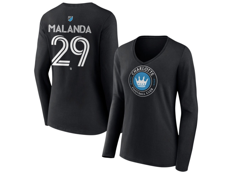 Women's Charlotte FC #29 Adilson Malanda Team Authentic Long Sleeve V-Neck T-Shirt - Black