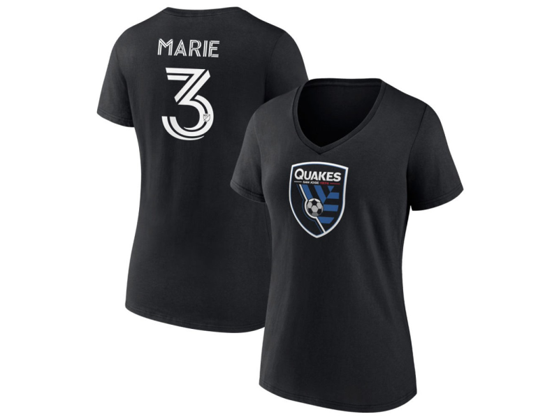 Women's San Jose Earthquakes #3 Paul Marie V-Neck T-Shirt - Black