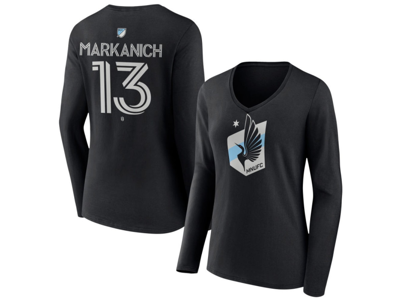 Women's Minnesota United FC #13 Anthony Markanich Team Authentic Long Sleeve V-Neck T-Shirt - Black