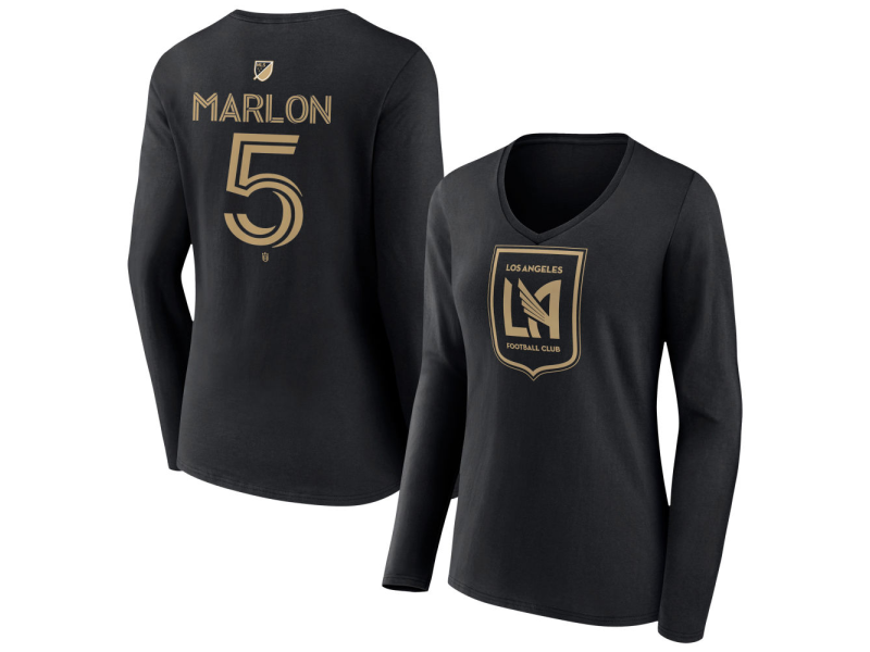 Women's LAFC #5 Marlon Dos Santos Team Authentic Long Sleeve V-Neck T-Shirt - Black