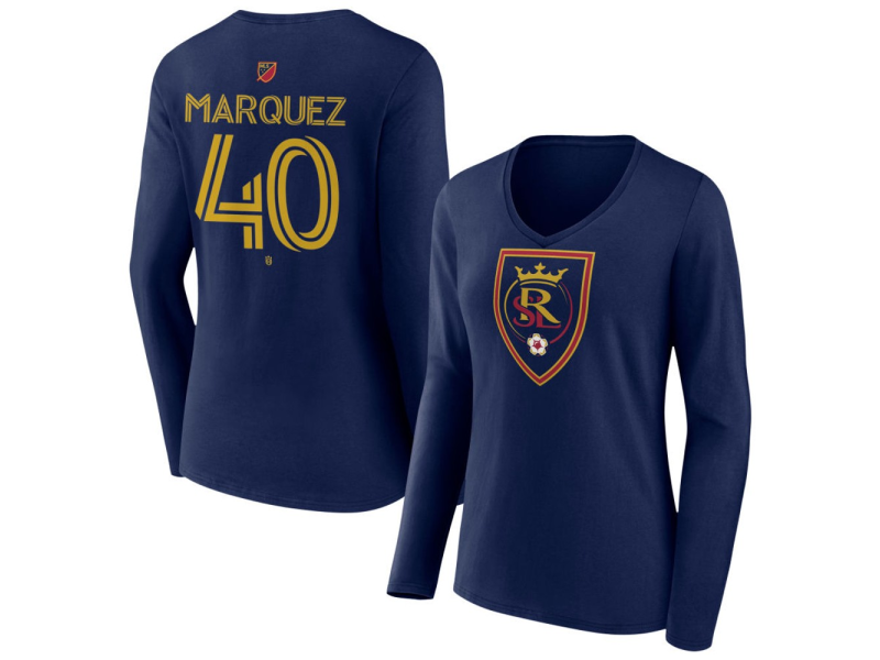 Women's Real Salt Lake #40 Omar Marquez Team Authentic Long Sleeve V-Neck T-Shirt - Navy