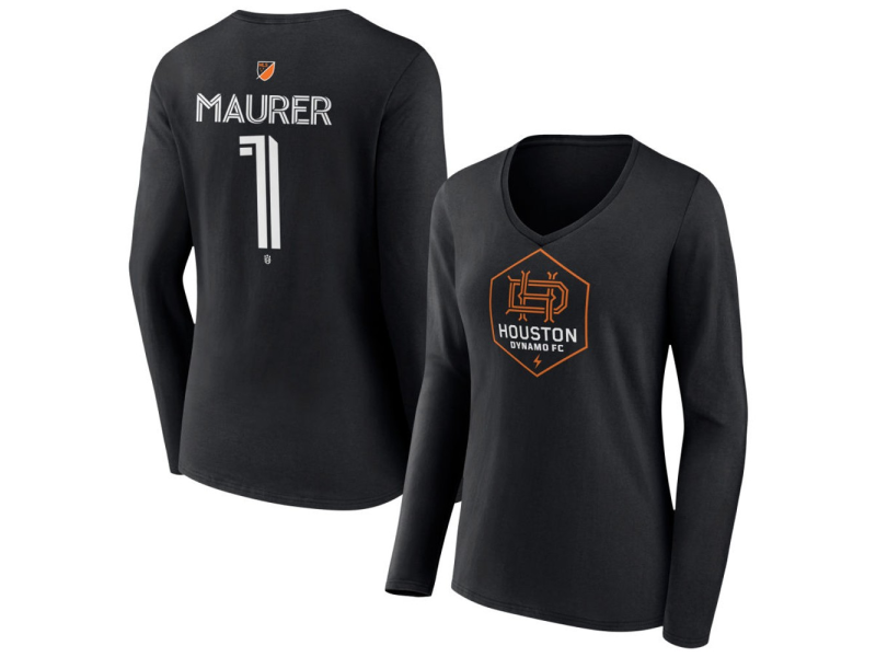 Women's Houston Dynamo FC Authentic Stack #1 Jimmy Maurer Long Sleeve V-Neck T-Shirt - Black