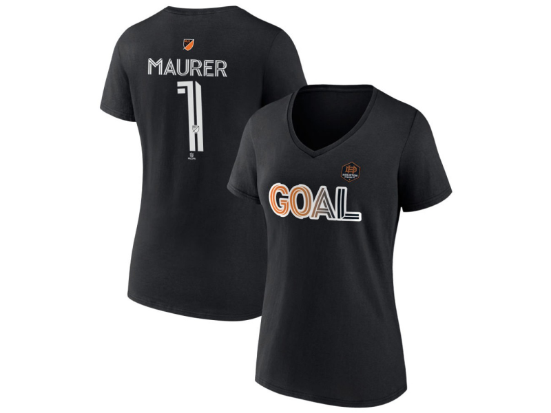 Women's Houston Dynamo FC Goal #1 Jimmy Maurer V-Neck T-Shirt - Black