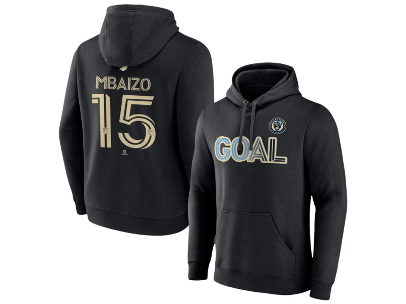Men's Philadelphia Union Goal #15 Oliver Mbaizo Pullover Hoodie - Black
