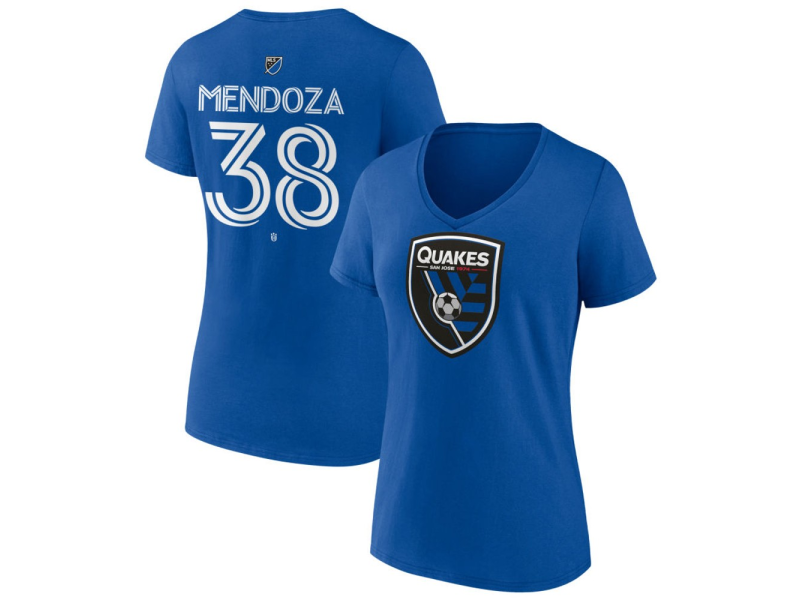 Women's San Jose Earthquakes #38 Edwyn Mendoza Team Authentic V-Neck T-Shirt - Royal