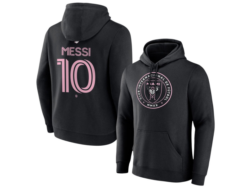 Men's Inter Miami CF Authentic Stack #10 Lionel Messi Pullover Hoodie - Black
