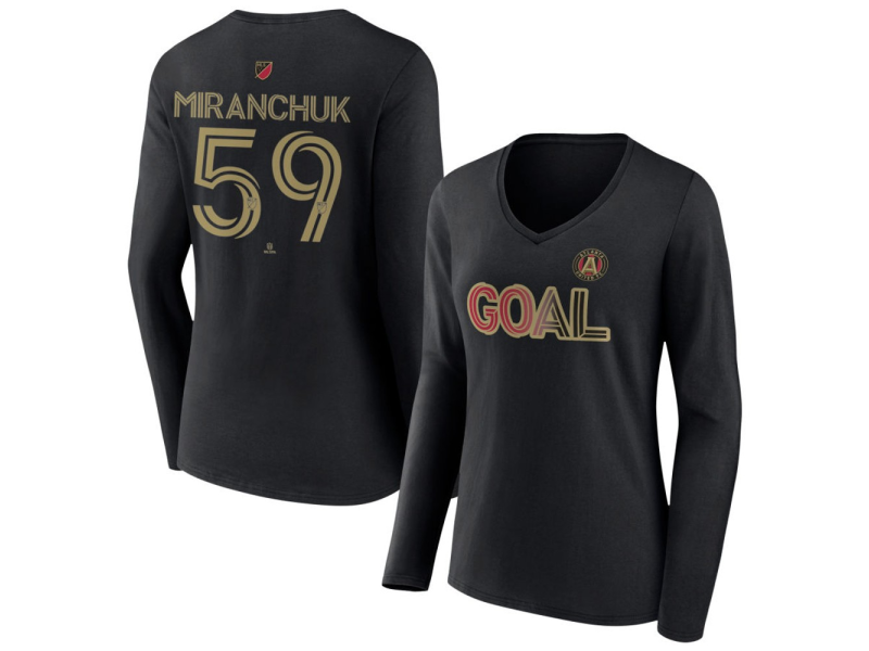 Women's Atlanta United FC Goal #59 Alexey Miranchuk V-Neck Long Sleeve T-Shirt - Black