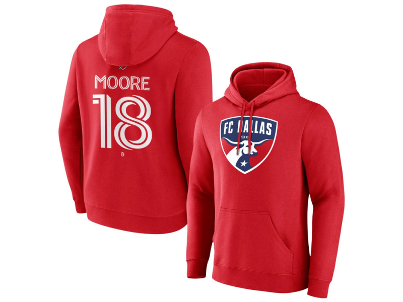 Men's FC Dallas #18 Shaquel Moore Team Authentic Pullover Hoodie - Red