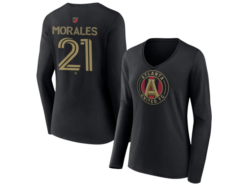 Women's Atlanta United FC #21 Efrain Morales Team Authentic Long Sleeve V-Neck T-Shirt - Black