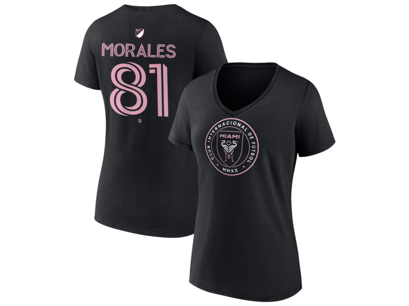 Women's Inter Miami CF Authentic Stack #81 Santiago Morales V-Neck T-Shirt - Black