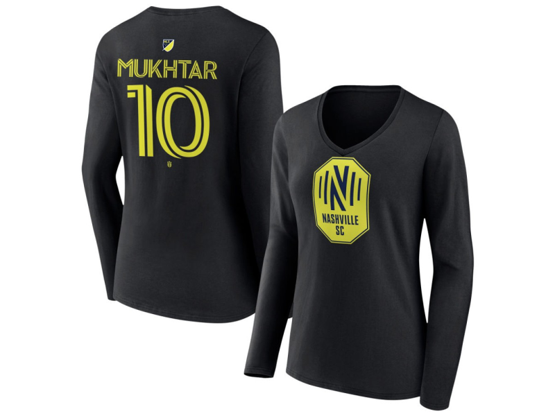 Women's Nashville SC #10 Hany Mukhtar Team Authentic Long Sleeve V-Neck T-Shirt - Black